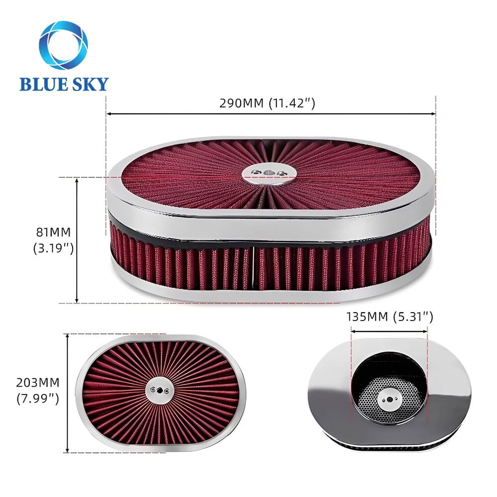 Size of High Performance Customized 12x2 Oval Air Filter Kit for 5-18 Carb Neck Размер высокопроизводительного индивидуального овального комплекта воздушного фильтра 12x2 для карбюраторной горловины 5-18