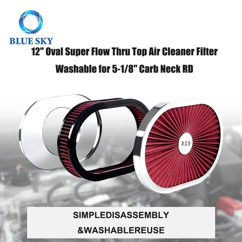 High Performance Customized 12x2 Oval Air Filter Kit for 5-18 Carb Neck Высокопроизводительный индивидуальный комплект овального воздушного фильтра 12x2 для карбюраторной горловины 5-18