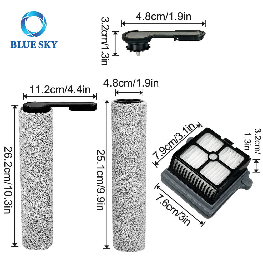 Size of Replacement Brush Roller and Filter Set Compatible with Tineco S7 Pro Floor Washer Размер сменного валика щетки и набора фильтров, совместимых с поломоечной машиной Tineco S7 Pro