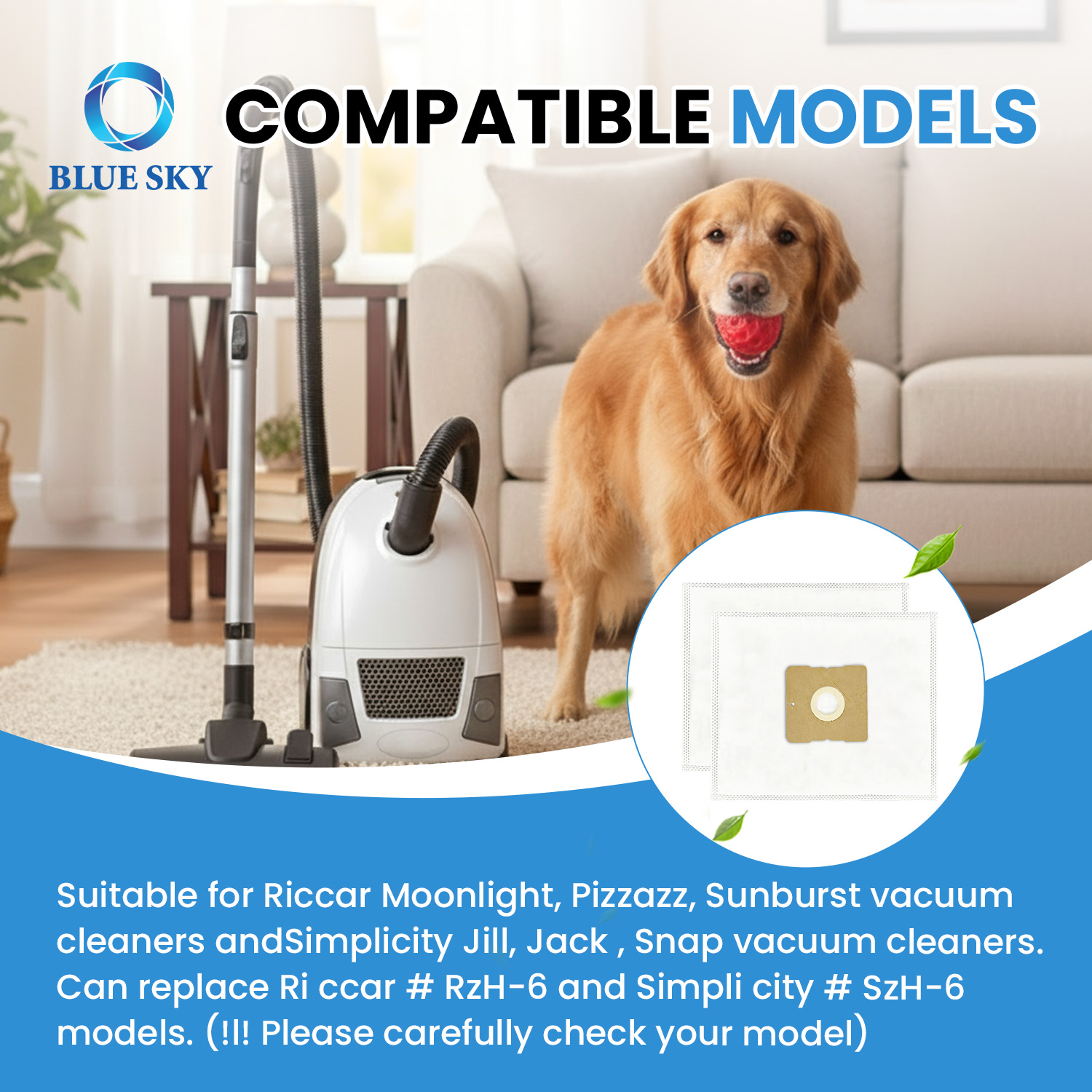 Замена вакуумных пакетов HEPA Type Z, подходит для Moonlight Pizzazz Sunburst Jill Jack Snap, совместима с RZH-6 SZH-6