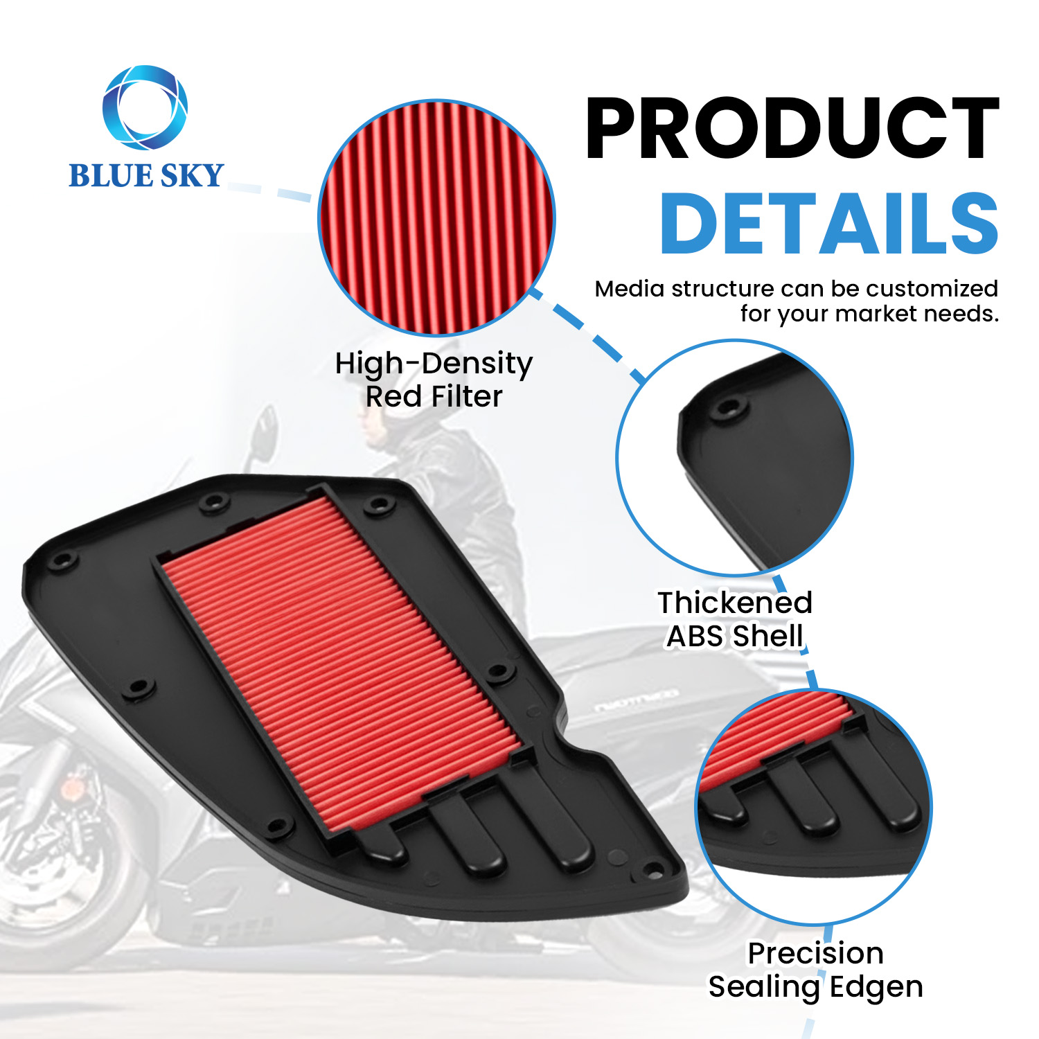 Замена воздушного фильтра мотоцикла с высоким расходом для KYMCO Downtown 300/300i/350/350i, воздухозаборный фильтр двигателя