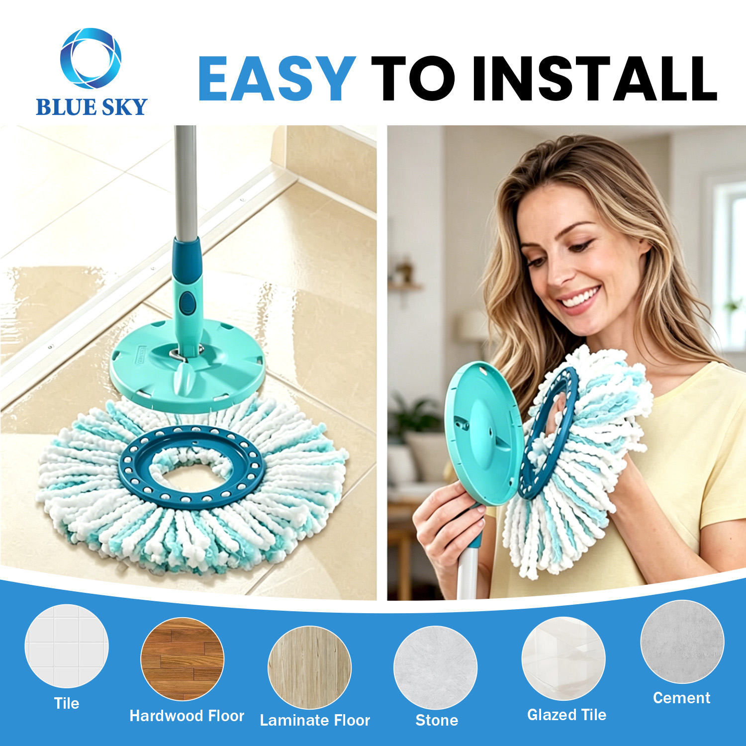 Сменная насадка для круглой швабры из микрофибры для швабры Leifheit Clean Twist Disc M - 2-волоконная сменная насадка для швабры для чистки пола, доступная по индивидуальному заказу